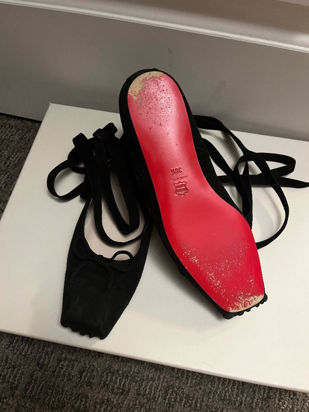 Christian Louboutin Gaultier Paris Lace Up Ballet Flats Black 38.5 Balletcore